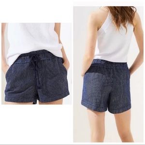 Made and Loved Loft Pull On Drawstring Vertical Stripe Shorts Navy and White